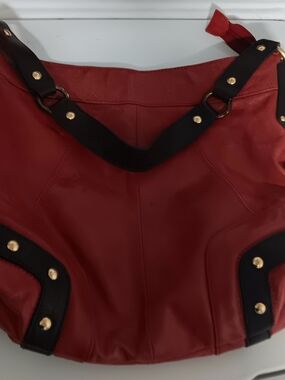 Designer TASCHE Red & Brown Leather Tote Shoulder Bag